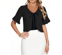 RLEHJN Boléro Femme Chic Et Elegant Cardigan À Manches Courtes Ouvert Sur Le Devant Gilet Court Etoles Décontractés Léger Couleur Unie Transparent Veste Pour Robe Bretelle Mariage Quotidienne