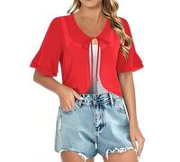 RLEHJN Boléro Femme Chic Et Elegant Cardigan À Manches Courtes Ouvert Sur Le Devant Gilet Court Etoles Décontractés Léger Couleur Unie Transparent Veste Pour Robe Bretelle Mariage Quotidienne