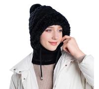 RLEHJN Cagoule D'hiver 3 En 1 Pour Femme Hiver Fausse Fourrure Chapeau Bonnet Tricoté Thermique Avec Couvre-Visage Et Cache-Cou Chapeau De Ski Doublé En Polaire Pour Activités De Plein Air 1