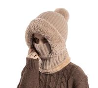 RLEHJN Cagoule D'hiver 3 En 1 Pour Femme Hiver Fausse Fourrure Chapeau Bonnet Tricoté Thermique Avec Couvre-Visage Et Cache-Cou Chapeau De Ski Doublé En Polaire Pour Activités De Plein Air 1