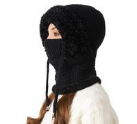 RLEHJN Cagoule Femme Hiver Avec Doublure Molleton Épais Chaud Bonnet Écharpe Et Masque Facial 3 En 1 Chapeaux Fourrure D'hiver Bonnet Cache Cou Femmes Pour Cyclisme Ski Vacances Taille Unique