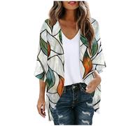 RLEHJN Cardigan Femme En Mousseline À Manches Longues Gilet En Mousseline De Soie Veste Fin Ouvert Sur Le Devant Manteau Imprimé Vintage Léger Gilet Femme Chic Et Elegant Printemps Été