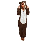 RLEHJN Combinaison Polaire Femme Hiver Chaud Polaire Barboteuse Pyjama Zippée à Capuche Pyjama Femme à Capuche en Peluche Oreilles de Chat Peluche Grenouillère Noel Costume Loungewear