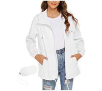 RLEHJN Coupe Vent Impermeable Femme Veste De Pluie Légère Et Pliable Avec Capuche Et Poches Veste De Sport Unie Manteau Légère Et Respirant D'extérieur Pour Activités Plein Air Style Trench-Coat