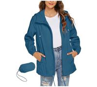 RLEHJN Coupe Vent Impermeable Femme Veste De Pluie Légère Et Pliable Avec Capuche Et Poches Veste De Sport Unie Manteau Légère Et Respirant D'extérieur Pour Activités Plein Air Style Trench-Coat