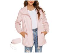 RLEHJN Coupe Vent Impermeable Femme Veste De Pluie Légère Et Pliable Avec Capuche Et Poches Veste De Sport Unie Manteau Légère Et Respirant D'extérieur Pour Activités Plein Air Style Trench-Coat