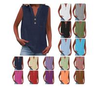 RLEHJN Débardeur Femme en Lin Debardeur pour Femme sans Manches Col V Boutons Décontractés Tops Tuniques De Base T-Shirt Débardeurs Tank Top avec Boutons Été Cadeau Maman Vente Flash
