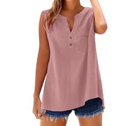 RLEHJN Débardeur Femme en Lin Debardeur pour Femme sans Manches Col V Boutons Décontractés Tops Tuniques De Base T-Shirt Débardeurs Tank Top avec Boutons Été Cadeau Maman Vente Flash