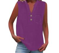 RLEHJN Débardeur Femme en Lin Debardeur pour Femme sans Manches Col V Boutons Décontractés Tops Tuniques De Base T-Shirt Débardeurs Tank Top avec Boutons Été Cadeau Maman Vente Flash