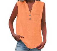 RLEHJN Débardeur Femme en Lin Debardeur pour Femme sans Manches Col V Boutons Décontractés Tops Tuniques De Base T-Shirt Débardeurs Tank Top avec Boutons Été Cadeau Maman Vente Flash