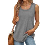 RLEHJN Débardeur Long Femme Basic Col Rond Hauts sans Manches Couleur Unie Sport Tee Shirt Tunique Plage Tank Top Ample Et Confortable Débardeurs D'Été Simple Et Casual Vêtements Solde