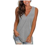 RLEHJN Débardeur Long Femme Pas Cher Camisole sans Manche Col en V Tank Top Couleur Unie Casual Ample Gilet Décontracté Sport Jogging Respirant Plage Tops Caraco Imitation Coton Deals of The Day