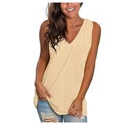 RLEHJN Débardeur Long Femme Pas Cher Camisole sans Manche Col en V Tank Top Couleur Unie Casual Ample Gilet Décontracté Sport Jogging Respirant Plage Tops Caraco Imitation Coton Deals of The Day