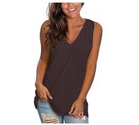 RLEHJN Débardeur Long Femme Pas Cher Camisole sans Manche Col en V Tank Top Couleur Unie Casual Ample Gilet Décontracté Sport Jogging Respirant Plage Tops Caraco Imitation Coton Deals of The Day