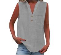 RLEHJN Débardeur pour Femme sans Manches en Lin Col en V T-Shirt D'Été en Lin Décontracté Basique Chemisier D'Été Léger Vêtements Soldes Femme Vente Flash du Jour Et Soldes Cadeaux Fête des Mères