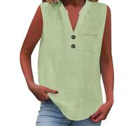 RLEHJN Débardeur pour Femme sans Manches en Lin Col en V T-Shirt D'Été en Lin Décontracté Basique Chemisier D'Été Léger Vêtements Soldes Femme Vente Flash du Jour Et Soldes Cadeaux Fête des Mères