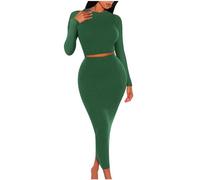 RLEHJN Ensemble Femme Chic Et Elegant Jupe Et Haut Courte Femmes Doux Confortable Pull À Manches Longues Col Rond Ensemble De Couleur Unie Mode Pull Et Élégante Jupe Longue Femme Elastique