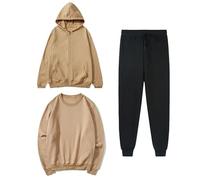 RLEHJN Ensemble Femme Sport 3 Pc Sweats À Capuche Femme Et Pantalon Taille Elastique Avec Cordon Sweatshirt À Col Rond Hoodies Casual Couleur Unie Pantalons De Jogging Sport Sportswear Automne Hiver