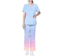 RLEHJN Ensemble Uniformes Femme Uniforme Médicale Pantalons Et Blouses avec Col en V Et Poches Tenues Infirmiere Estheticienne Professionnelle Vêtement Décontracté Printemps Eté T-Shirt Soldes Femme