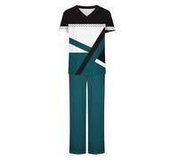 RLEHJN Femme Ensemble Uniformes 2 Pièces Tenue Medicale Aide-Soignant Femme Col en V à Manches Courtes Haut Uniforme Motif Imprimé T Shirt Chemisier Décontracté Et Léger Cadeau Personnalisé