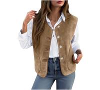 RLEHJN Gilet Polaire Sans Manches Pour Femme Veste Laine Couleur Unie Blouson Mode Bouton Thermique Sherpa Gilets Femmes En Molleton Polaire Doux Chaud Manteaux Courte Sans Manches Avec Poches