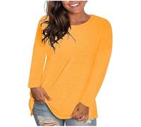 RLEHJN Haut Manche Longue Femme T-Shirt Haut Basique à Col Rond Blouse Femme Chic Et élégant Décontracté T Shirt Classiques Coton Haut Femme Chic Couleur Unie Sport Tee Hauts Cadeau Saint Valentin