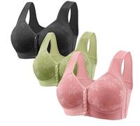 RLEHJN Lot De 3 Soutiens-Gorge Soutien Gorge Push up Fermeture Devant Soutien Gorge sans Armature Grande Taille Confortable Push up Dentelle Soutien Gorge Doux élasticité Brassiere Fin Cadeau Femme