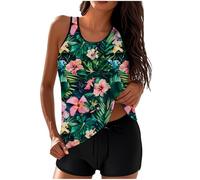 RLEHJN Maillot De Bain Femme 2 Pieces Pas Cher Tankinis Femmes Ensemble Femme Chic Et Elegant Maillot De Bain sans Manches Debardeur Et Short Beachwear pour Natation Surf Course Gymnastique