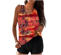 RLEHJN Maillot De Bain Femme 2 Pieces Push Up Rembourré Imprimée Sport Tendance Maillot De Bain Short Femme Chic Tankini Regular Swimwear Coupe Ample Ensemble Sport Tankini Pour Plage Offres Spéciales