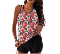 RLEHJN Maillot De Bain Femme 2 Pieces Push Up Rembourré Imprimée Sport Tendance Maillot De Bain Short Femme Chic Tankini Regular Swimwear Coupe Ample Ensemble Sport Tankini Pour Plage Offres Spéciales