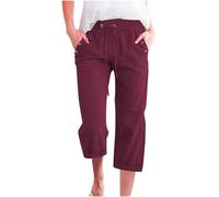 RLEHJN Pantacourt Coton En Lin Femme Pantalon 3/4 Large Fluide Ete Short Long Coupe Ample Jogging Sport Pants Couleur Unie Eté Pantalons Court Casual Elastique Ceinture Pantacourt Avec Cordon