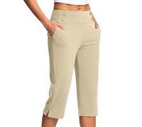 RLEHJN Pantacourt Femme Été Offres Spéciales Pantalon 3/4 Taille Élastique Femmes Pantalon De Jogging Léger Corsaire Sport De Couleur Unie Pants Stretch Confort Avec Poche Soldes Femme Pas Cher