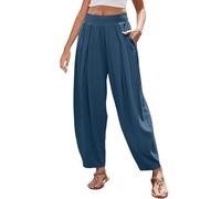 RLEHJN Pantalon 7/8 Femme Été Ample Longueur Pants Style Bohème Décontracté À Droit Léger avec Poches Pantalon De Détente avec Cordon De Serrage Vêtements Femme Chic pour Plage Voyage
