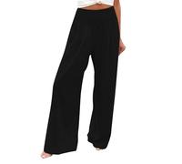 RLEHJN Pantalon Femme été Coton Lin Pas Cher Pantalon Large Noir Femme Solide Couleur Pantalon De Lin pour Les Loisirs Léger Longueur Pants Confortable Pantalon Taille Elastique avec Poches