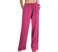 RLEHJN Pantalon Lin Femme Été Décontracté Pantalon Fluide Femme Été Pantalons Large En Coton Chanvre Confortable Ample Elastique Taille Haute Pant Léger Unie Avec Poches Pantalons Coton Lin Pour Plage