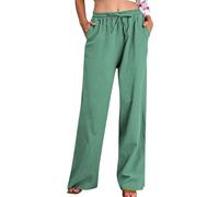 RLEHJN Pantalon Lin Femme Été Décontracté Pantalon Fluide Femme Été Pantalons Large En Coton Chanvre Confortable Ample Elastique Taille Haute Pant Léger Unie Avec Poches Pantalons Coton Lin Pour Plage