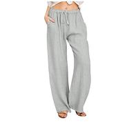 RLEHJN Pantalon Lin Femme Été Décontractés Pantalon Fluide Femme Été Pantalons Mode Coton Chanvre Confortable Jogging Plage Rétro Pants Taille Elastique Pantalons Avec Poches Ventes Flash Du Jour