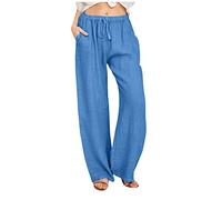 RLEHJN Pantalon Lin Femme Été Décontractés Pantalon Fluide Femme Été Pantalons Mode Coton Chanvre Confortable Jogging Plage Rétro Pants Taille Elastique Pantalons avec Poches Ventes Flash du Jour