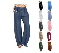 RLEHJN Pantalon Lin Femme Été Décontractés Pantalon Fluide Femme Été Pantalons Mode Coton Chanvre Confortable Jogging Plage Rétro Pants Taille Elastique Pantalons avec Poches Ventes Flash du Jour