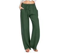 RLEHJN Pantalon Palazzo D'Été Taille Haute En Coton Et Lin Avec Poche Pour Femme Pantalon Fluide Femmes Été Lin A-Ma Zon Basics Pantalons Yoga Cadeau Maman Destockage Vetement Femme