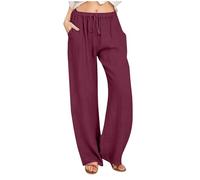 RLEHJN Pantalon Palazzo D'Été Taille Haute en Coton Et Lin avec Poche pour Femme Pantalon Fluide Femmes Été Lin A-Ma Zon Basics Pantalons Yoga Cadeau Maman Destockage Vetement Femme