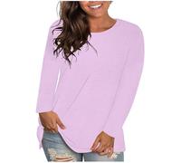 RLEHJN Pas Cher Tee Shirt Manche Longue Femme Coton T-Shirt Haut Basique à Col Rond Blouse Femme Chic Et élégant Décontracté T Shirt Classiques Haut Femme Chic Couleur Unie Sport Tee Hauts