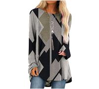 RLEHJN Pull Femme Chic Et Elegant T-Shirt Longue Femmes Vintage Haut Ample Décontracté Géométrie Imprimé Manches Longues Mode Pullover Col Rond Automne Hiver Chaud Sweater Pull Femme Pas Cher