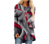 RLEHJN Pull Femme Chic Et Elegant T-Shirt Longue Femmes Vintage Haut Ample Décontracté Géométrie Imprimé Manches Longues Mode Pullover Col Rond Automne Hiver Chaud Sweater Pull Femme Pas Cher