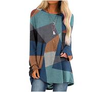 RLEHJN Pull Femme Chic Et Elegant T-Shirt Longue Femmes Vintage Haut Ample Décontracté Géométrie Imprimé Manches Longues Mode Pullover Col Rond Automne Hiver Chaud Sweater Pull Femme Pas Cher