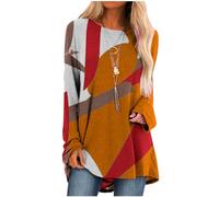 RLEHJN Pull Femme Chic Et Elegant T-Shirt Longue Femmes Vintage Haut Ample Décontracté Géométrie Imprimé Manches Longues Mode Pullover Col Rond Automne Hiver Chaud Sweater Pull Femme Pas Cher