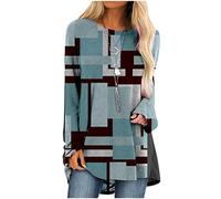 RLEHJN Pull Femme Chic Et Elegant T-Shirt Longue Femmes Vintage Haut Ample Décontracté Géométrie Imprimé Manches Longues Mode Pullover Col Rond Automne Hiver Chaud Sweater Pull Femme Pas Cher