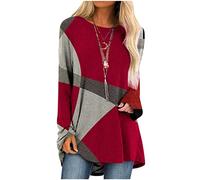 RLEHJN Pull Femme Chic Et Elegant T-Shirt Longue Femmes Vintage Haut Ample Décontracté Géométrie Imprimé Manches Longues Mode Pullover Col Rond Automne Hiver Chaud Sweater Pull Femme Pas Cher