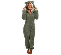 RLEHJN Pyjama Grenouillère Femme Hiver Chaud Polaire Barboteuse Pyjama Zippée à Capuche Pyjama Femme à Capuche en Peluche Oreilles de Chat Peluche Grenouillère Noel Costume Loungewear