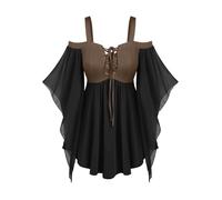 RLEHJN Robe Gothique Femme Patchwork Robe Medievale Femmes À Épaules Dénudées Robes Gothique Sexy Femme Robes Retro À Manches Trompette Halloween Costume Cour Renaissance Victorienne